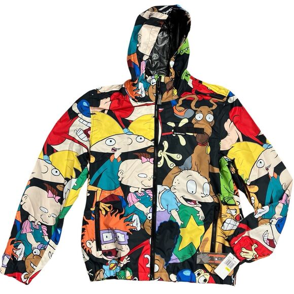 Nickelodeon Jacket Mens Medium Cartoon Windbreaker Stimpy Rugrats 90s TV Arnold - Picture 1 of 11